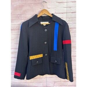 VTG Lillie Rubin Women’s 80’s Black Colorblock Jacket Wool Gold Buttons Size 12